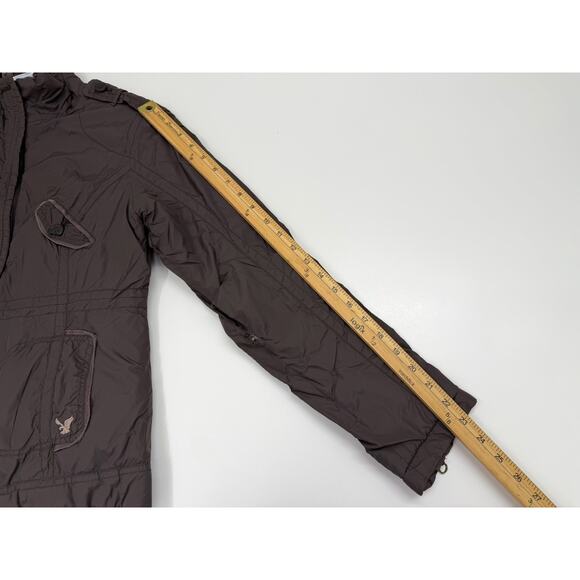 American Eagle Womens Jacket Size Medium Brown Zip Up Lined Y2K - Picture 11 of 13